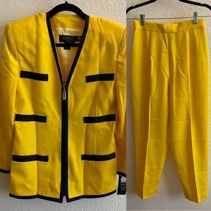 NWT Vintage Premier Collection Canary Yellow & Black Classic Suit Jacket & Pants